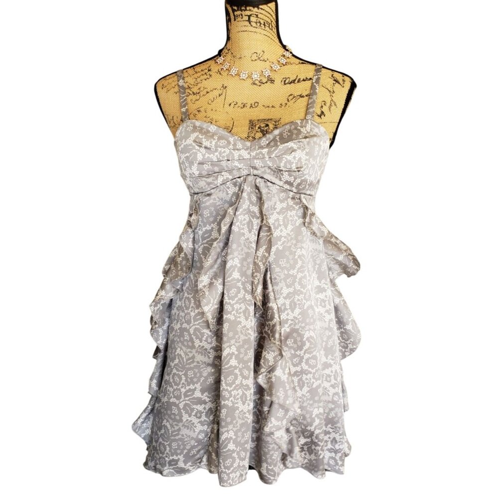 Juniors Prom Dress 3 Mini Ruffle Silver Floral Sleeveless Elegant Prom Homecomin